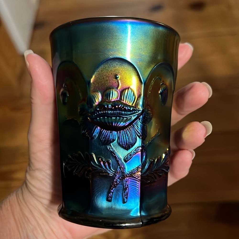 NORTHWOOD ORIENTAL POPPY CARNIVAL Glass ELECTRIC PURPLE Vintage TUMBLER